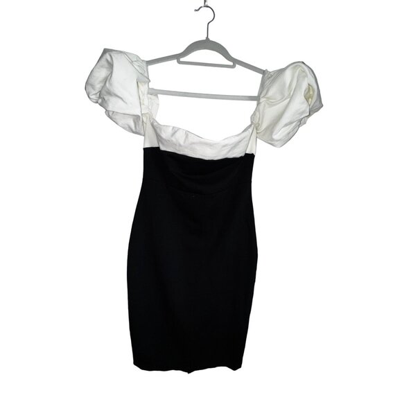 Fashion Nova Black & White Off-Shoulder Puff Sleeve Dress XL Sexy Stretch Pinup - Picture 2 of 6